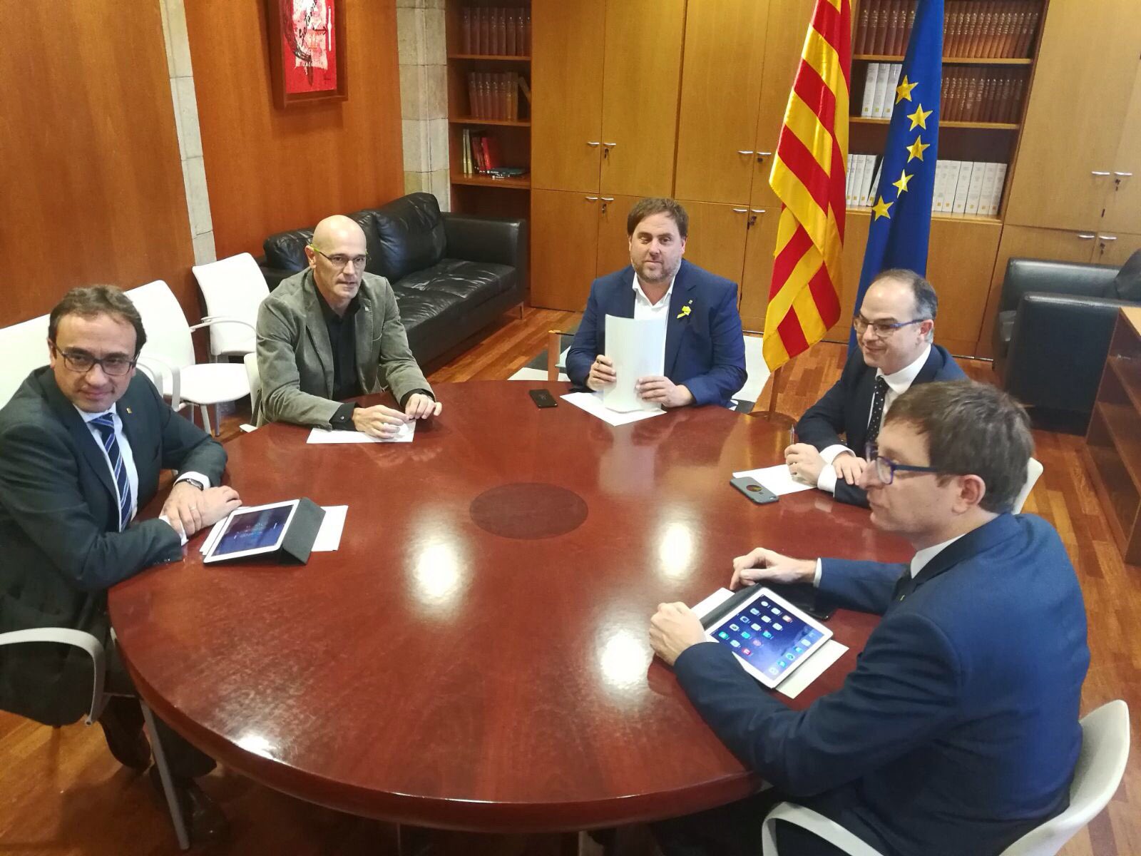 Dismissed vice-president and members of the government Oriol Junqueras, Jordi Turull, Josep Rull, Carles Mundó and Raül Romeva Oct 31 (by ACN)